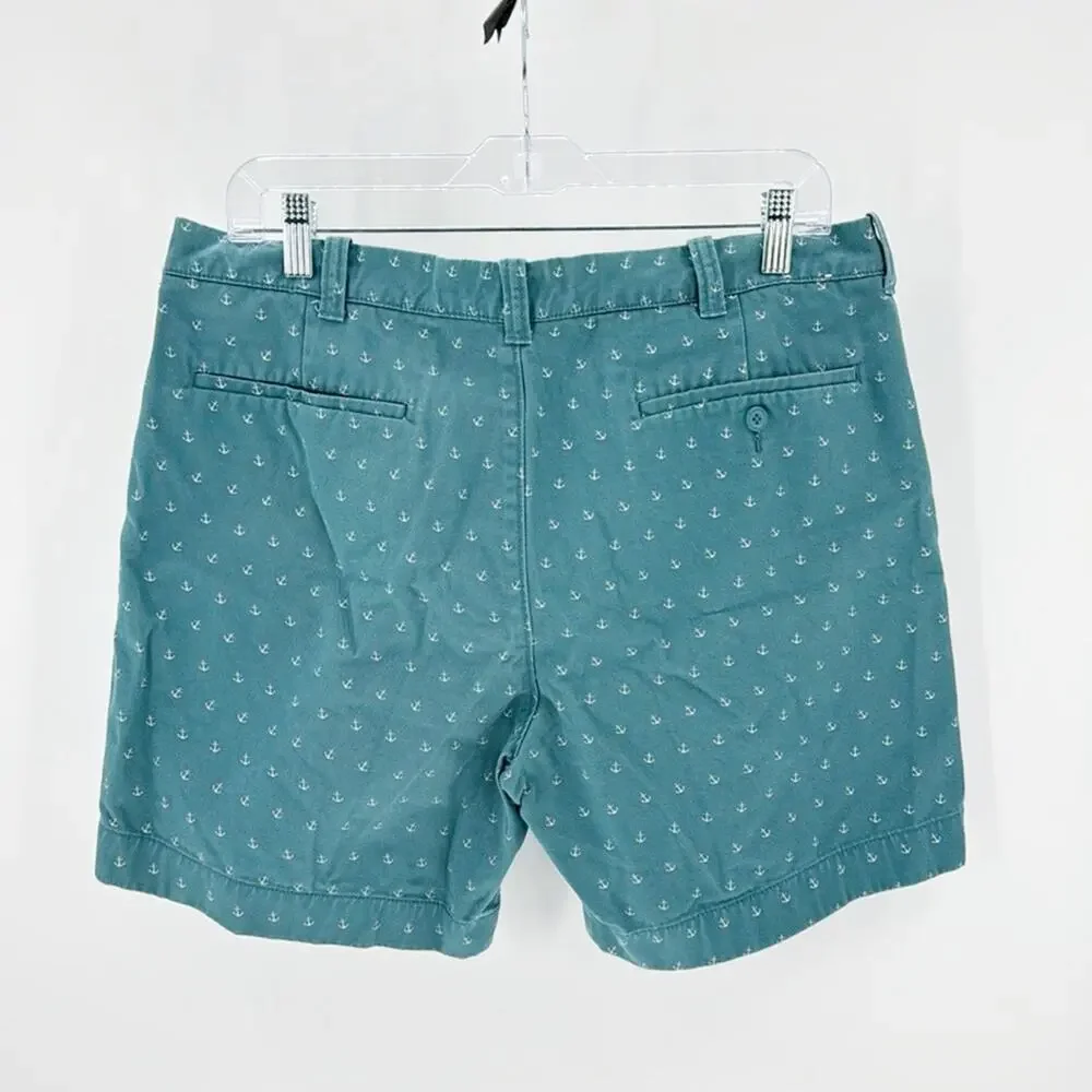 J.Crew READE Chino Short Pine Green Anchor novelty Print classic preppy size 34